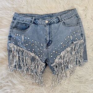 Stretchy Denim Rhinestone shorts